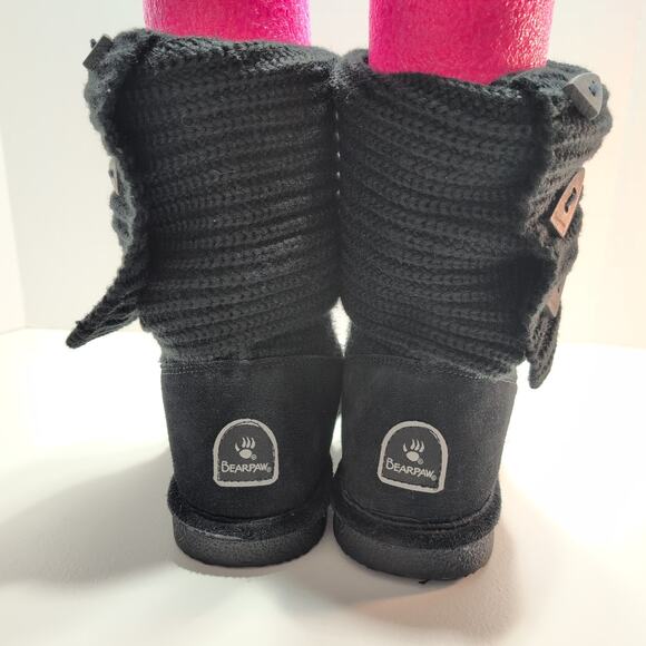 Bearpaw Black Knit Fold Over Button Up Sweater Boots Womens Size 9 - Picture 4 of 8